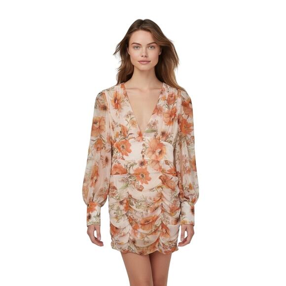 Seven Wonders Dresses & Skirts - Seven Wonders Mini Ruched Dress XS Pink Floral Resortwear Feminine Romantic Boho